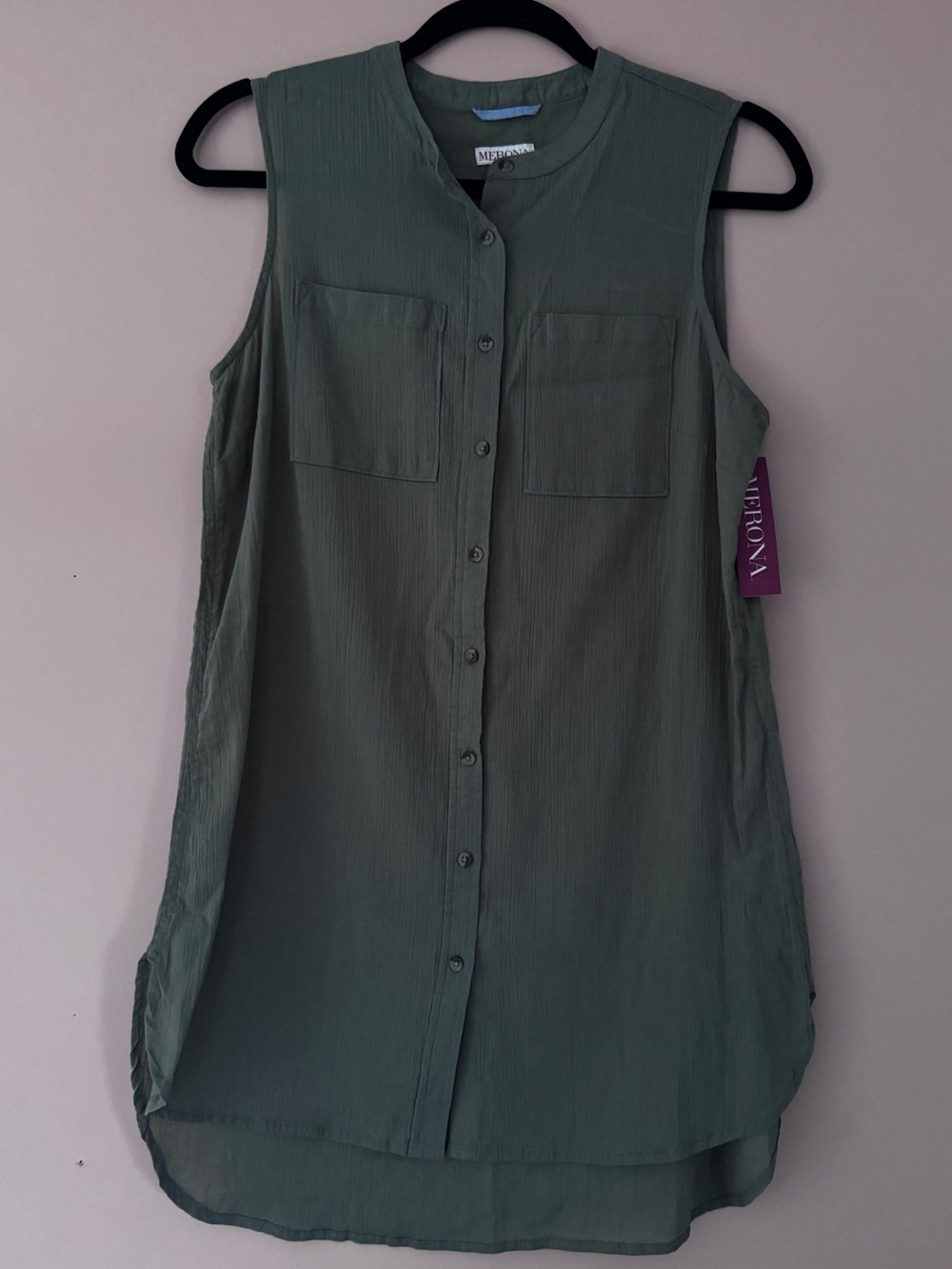 Sleeveless Button-Front Tunic in Olive